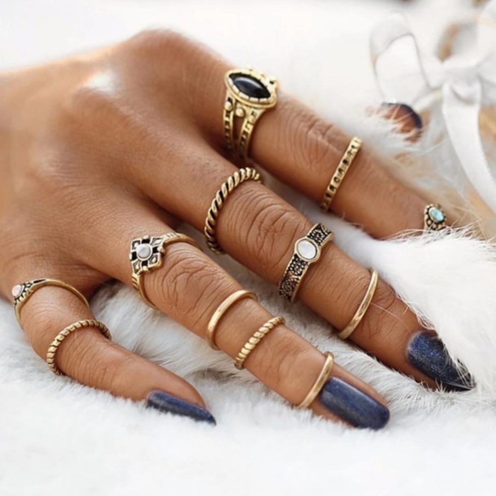 Antique Gold Gypsy 12 Set Stackable Rings